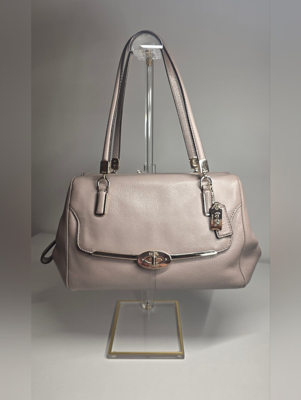 Women's Leather Handbag in Taupe W/ Purple Lining